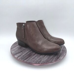 Clarks Boots Womens 10 Adreena Hope Leather Snakeskin Zip Ankle Booties Brown